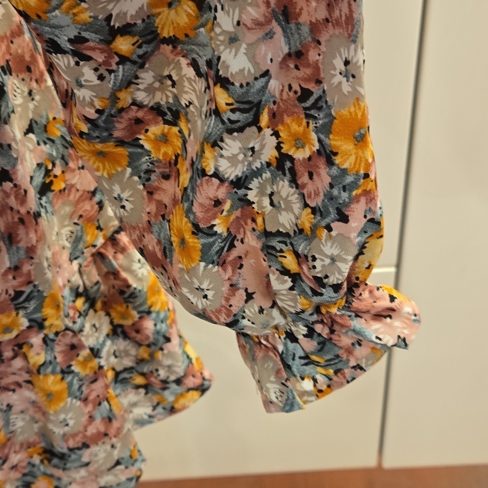 NWT Allegra K Womens Boho Floral Long Sleeve Ruffle Chiffon Size Large - Picture 4 of 11